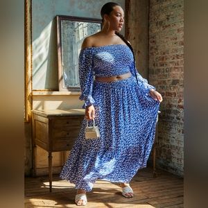 ELOQUII Tiered Maxi Skirt and Flounce Sleeve Top